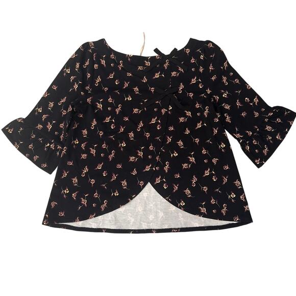 NWT ModCloth Sunday Afilado Black Floral Back Wrap Bow Tie Pullover Top Size L - Picture 2 of 13